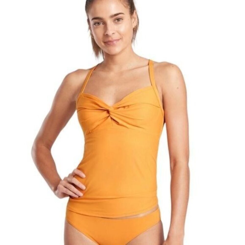 Athleta Orange Twist-Front Tankini Top and Bikini Bottoms